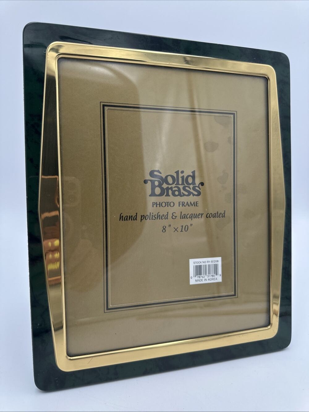 Vintage Solid Gold Brass Green Acrylic 8x10 Photo Frame Korea